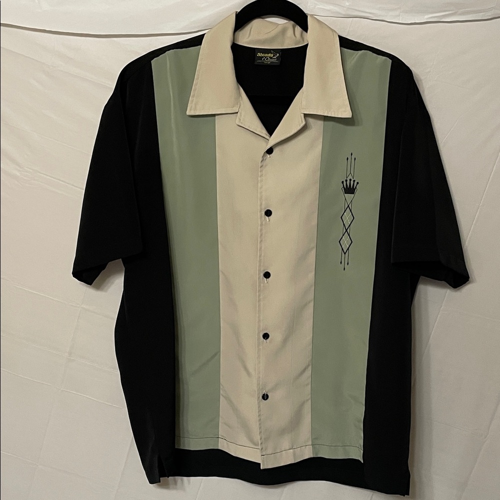 Steady Classics Black, Beige, Mint Green, Button-Up Shirt. Made in the USA LARGE